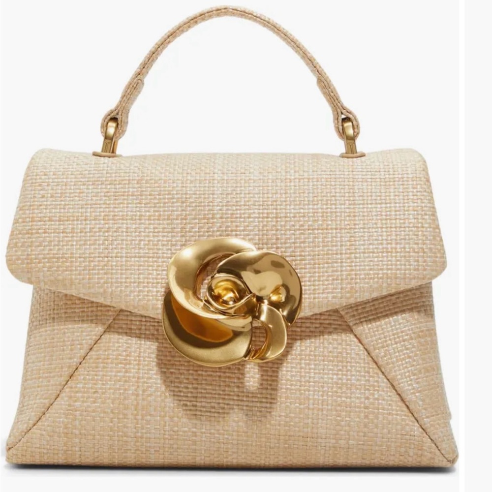Ted Baker London Beige Crossbody Handbag Satchel with Flower Gold Accent NEW